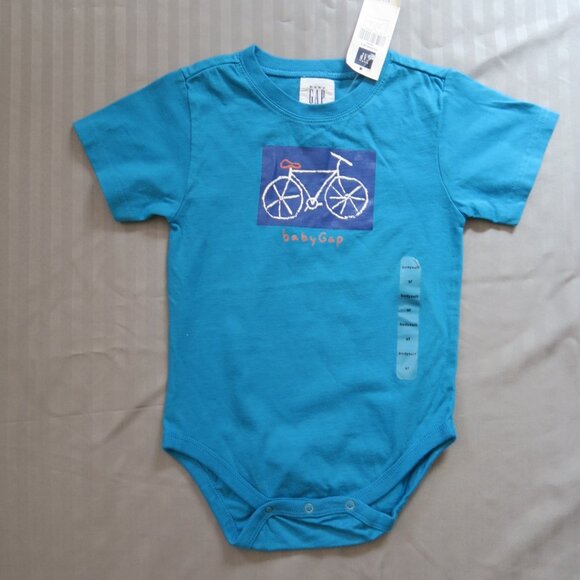 BabyGap Blue Onesie w/Bicycle-Bike on the Front  Sz 18-24 months  NWT - Picture 2 of 7